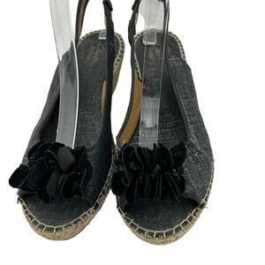 Clarks Artisan Petrina Bianca Wedge Black Canvas Espadrille Sandal Floral 8.5M